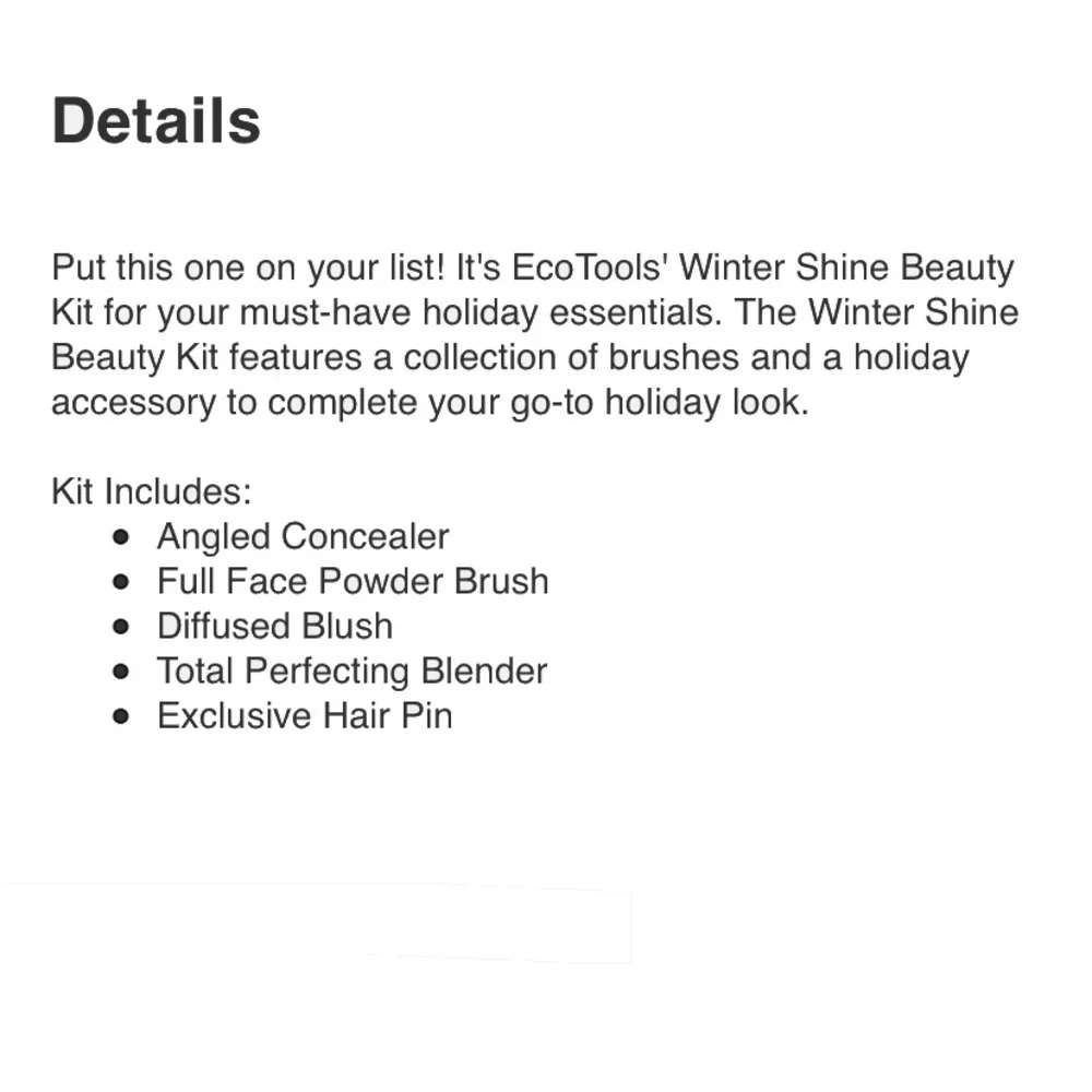ECOTOOLS Winter Shine Beauty Kit NWT